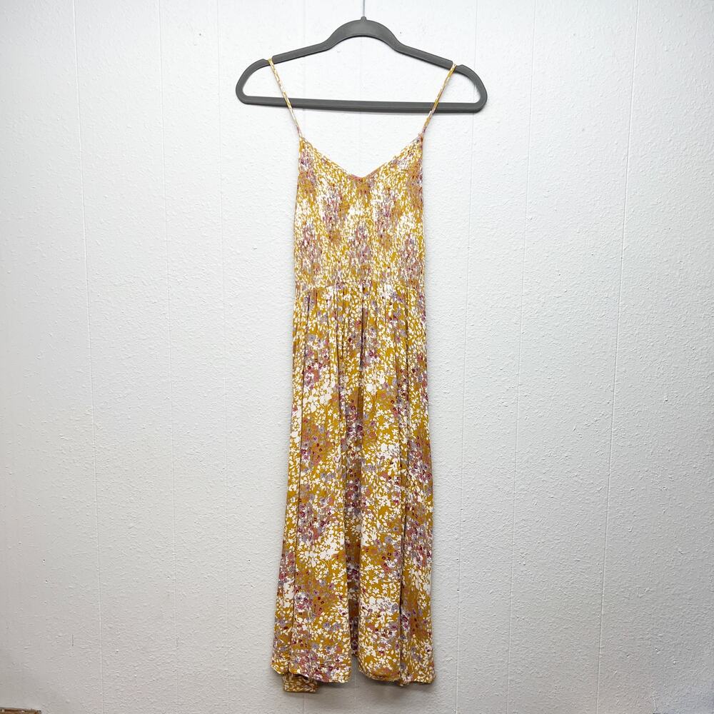 Milibon Floral Midi Smocked Dress Womens Medium Beachy Boho Coastal Cruise Party - Picture 2 of 16